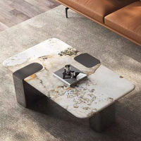 Mesa de centro de mármol natural cuadrada de lujo con luz nórdica, mesa de acento moderna de diseñador, mesa de funciones múltiples, muebles inteligentes