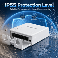 Extensor de Red PoE Gigabit de 5 Puertos con Función VLAN, Hi-PoE 60w, Impermeable, Dedicado para Cámaras IP PoE