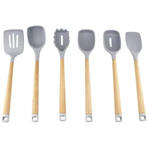 New arrives Non Stick Silicone Kitchen Utensil Set with wood handle for kitchen