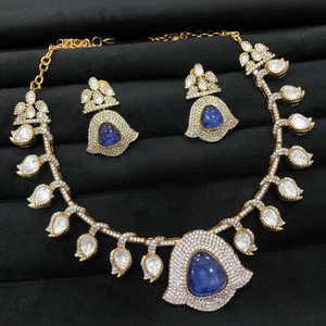 Collection de bijoux de mariée Mozzonite AD Collier avec boucles d'oreilles Bijoux indiens Produit en vrac de luxe fait main de haute qualité - Product Image 1