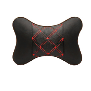 เบาะรองศีรษะหนังแท้ลายเพชรเย็บด้ายแดงพร้อมใยฝ้ายยืดหยุ่นสำหรับตกแต่งภายในรถยนต์ - Product Image 1