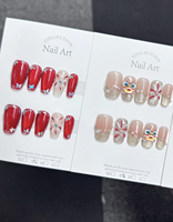 Faux ongles de Noël à presser, 24 pièces, rouges et verts scintillants, réutilisables, pour fêtes de fin d'année, vente en gros, OEM, coffret cadeau personnalisé pour les fêtes