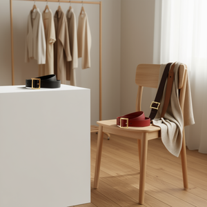 Cinturón con Hebilla Dorada de 105 cm, Negro, Marrón, Rojo, Accesorio Casual para la Cintura de Mujer - Product Image 2