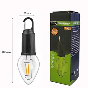 LED 2024 Factory Wholesale 200lm Warm Light Top With Hook Portable Hanging Type-c Charging Cob Camping Light