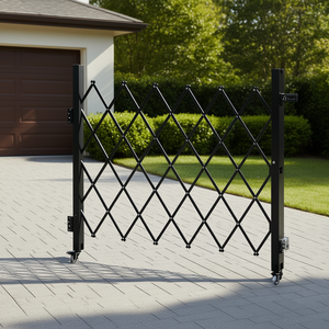 Barrière de sécurité pliable en acier rétractable pour extérieur avec roulettes verrouillables, installation facile, design industriel - Product Image 2