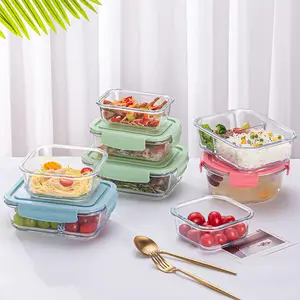 Hot Sale High Boro silicate Glass Meal Prep Container 3-fach Lebensmittel behälter Zartes Aussehen Tragbare Wärme-Lunchbox