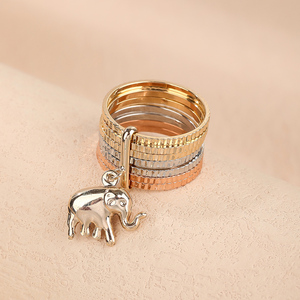 18K éléphant pendentif sept cercles anneau tricolore Animal anneau éléphant pendentif circulaire anneau plaqué or argent Rose Gol - Product Image 2