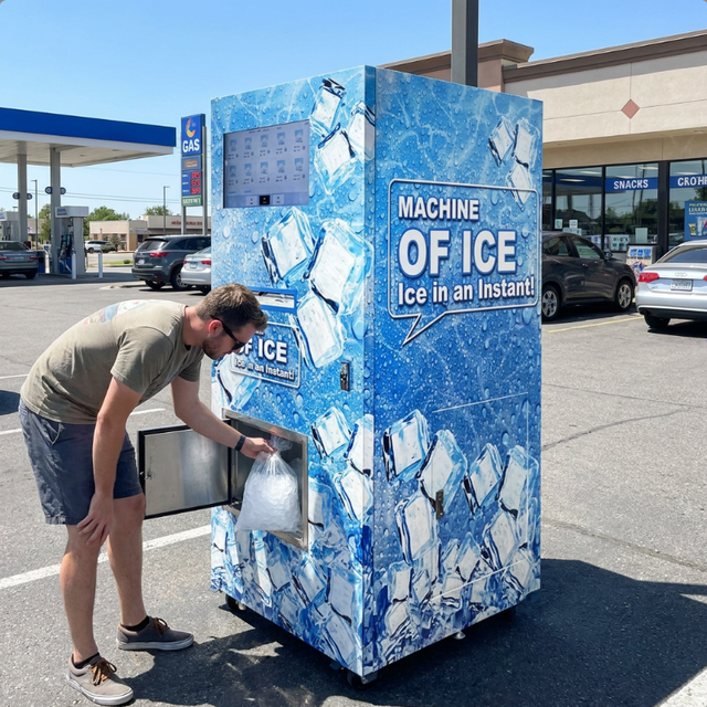 Commercial 24H Automatic Outdoor Ice Maker with Storage Bin for Gas Station Supermarket Ice Vending Machine Self-service