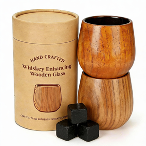 كأس ويسكي خشبي مصنوع يدويًا من خشب البلوط عالي الجودة للبار المنزلي، كأس ويسكي خشبي محروق بشعار مخصص - Product Image 1