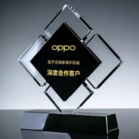Trophée carré en verre de cristal ADL avec base noire de haute qualité avec logo personnalisé et prix en gros