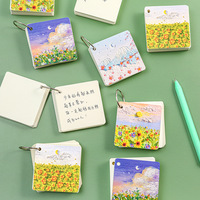 Carnet à anneaux en fer Série Peinture à l'huile, Carnet de notes créatif à motifs paysagers, Cahier vierge pour étudiants, Carnet de mots en anglais, Papeterie