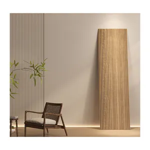 Iç ticari kapalı meşe ahşap ceviz doku çevre dostu pvc bambu 3d yivli şerit slat wpc duvar paneli
