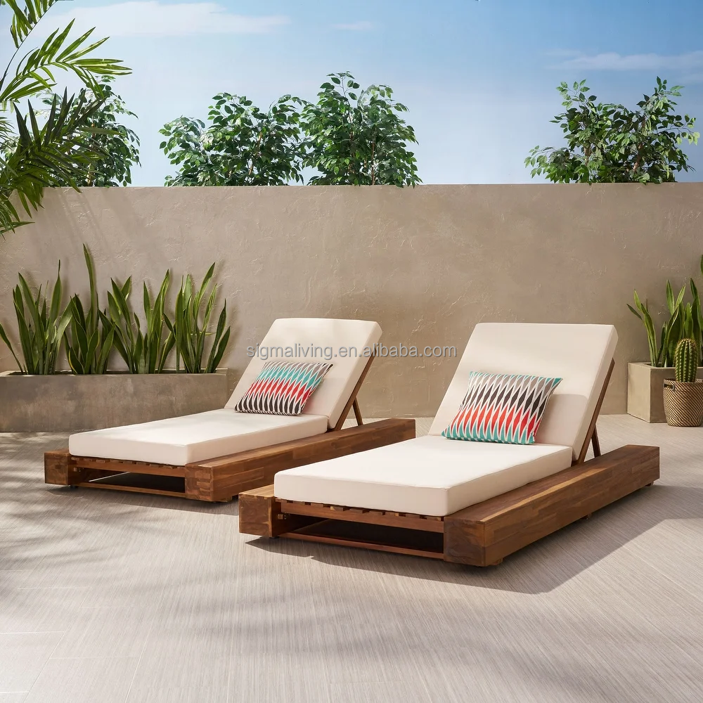 New Design All Weather Customized Daybed Patio Outdoor Garden Teak Wooden Sun Lounger