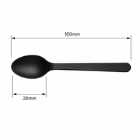 Cuillère à Parfait Noire Mate 160mm, Ustensile de Dessert en Plastique Jetable à Long Manche, Vente en Gros pour Banquets et Fêtes