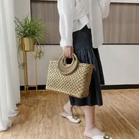 Yaz yeni moda bohem tarzı sahte plaj çantası kadın büyük kapasiteli el dokuma hasır çanta
