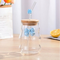 Gobelet en verre borosilicate avec couvercle, design moderne et nœud mignon, pour café glacé, jus et autres boissons