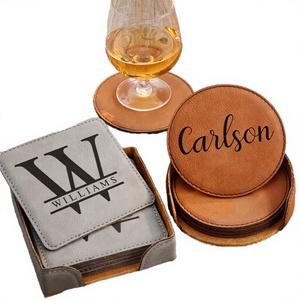 Décoration d'intérieur, cadeau de pendaison de crémaillère, sous-verre carré moderne personnalisé réutilisable en cuir PU gravé au laser, imperméable, avec support - Product Image 3