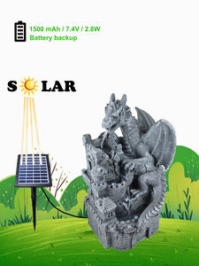 Fontaine solaire d'extérieur à LED, décorations en polyrésine, dragon on <span class=keywords><strong>le</strong></span> château, tissu aquatique - Product Image 4