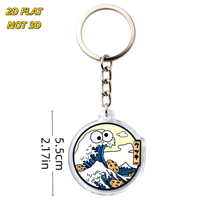 Porte-clés en acrylique « Funny Cookie in Ocean Wave » avec yeux bouleux, pépites de chocolat et design artistique de style japonais, pendentif rond transparent