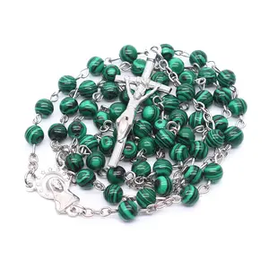 High-end Malachite Natural Stone Rosary Emerald Green Catholic Rosary Necklace Supplies