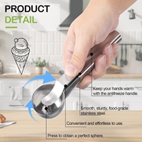 Sendok Es Krim Stainless Steel dengan Mekanisme Pelepas untuk Membuat Bola-bola Gelato, Bola-bola Buah, Bakso, dan Lainnya dengan Bentuk Sempurna