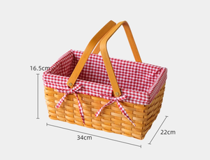 Cesta de Picnic Rectangular Rústica de Mimbre Ecológica con Doble Asa y Asa Móvil, Cesta Multifuncional para Almacenamiento de Frutas y Regalos - Product Image 6