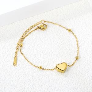 Fashion Waterproof 18k Gold Plated Heart Bracelet Couple Stainless Steel Trendy Jewelry <b>Chain</b> Bead Charm Bracelet for Women - Product Image 3