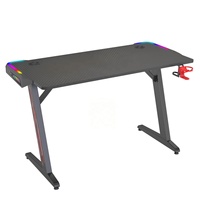Mesa de Juego Moderna y Resistente con Marco Metálico en Forma de Z, Luces RGB, Portavasos y Superficie de Fibra de Carbono, Escritorio para E-Sports y Carreras