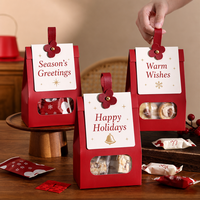 Bolsa de Regalo de Cartón para Dulces Navideños con Ventana y Asa de Listón, Paquete para Dulces de Chocolate