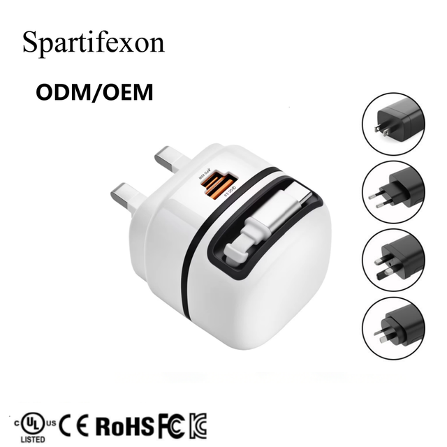 Retractable Cable 65W PD Fast Charger-Compact GaN Fireproof Travel Charger Type-C USB Ports for Laptop Camera Earphone Phone
