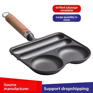 Padella in ghisa <span class=keywords><strong>antiaderente</strong></span> per salsicce, uova, torte di riso e spiedini di agnello, con coperchio in legno - Product Image 3