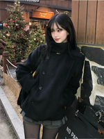 Nouvelle veste à capuche pour femme 2026, style coréen, style universitaire sombre, col montant épais, boucle diagonale courte