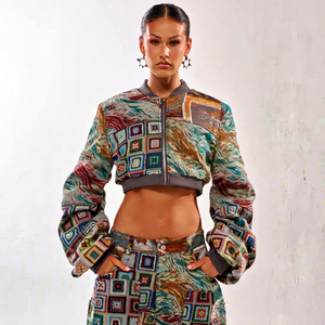 Chaqueta Bomber con Estampado de Patchwork, Cierre de Cremallera, Cuello Camisero, Estilo Urbano, Unisex, para Otoño - Product Image 1