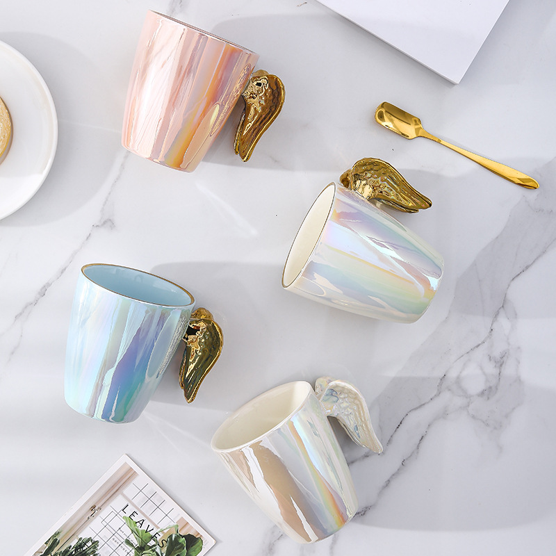 Stylish Golden Angel Wings Coffee Mug - Colorful Ceramic Cup with Vintage  Design for Home, Office & Gift Use