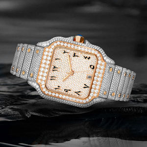 Reloj de lujo para hombre con números romanos, estilo hip-hop, resistente al agua, con morganita, medio esmerilado - Product Image 3