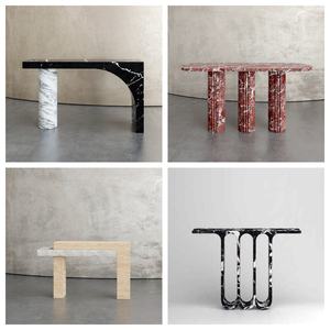 Table <span class=keywords><strong>console</strong></span> moderne en marbre noir Table de salon étroite Table <span class=keywords><strong>basse</strong></span> d'entrée en pierre naturelle - Product Image 4