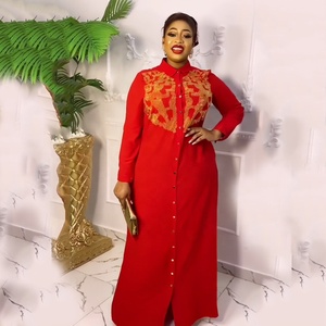 Nouveau design lin vêtements africains <span class=keywords><strong>Kanga</strong></span> robes longues pour femmes Dubai col de chemise strass - Product Image 5