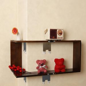 Étagère murale en bois à 2 niveaux, étagère flottante d'angle pour salon, organisateur de maison durable - Product Image 1