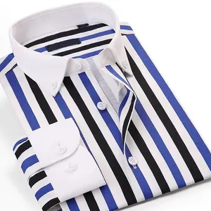 Premium Plus Size Men's Striped Contrast Shirts TC Shirts For Men High Quality Slim Regular Fit