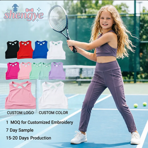 Conjunto Deportivo para Niñas, Diseño Simple <span class=keywords><strong>DH</strong></span> OEM, Ropa Deportiva <span class=keywords><strong>de</strong></span> Nailon en Colores Sólidos con Tirantes Cruzados, Conjunto <span class=keywords><strong>de</strong></span> Yoga para Niñas - Product Image 4