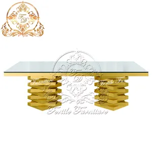Stainless Steel Frame Gold Luxurious Glass Top Modern Dining Tables
