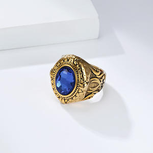 Anillo retro de acero de titanio con piedras preciosas para hombre, joyería clásica de moda con piedras negras, rojas, verdes y azules, regalo. - Product Image 4