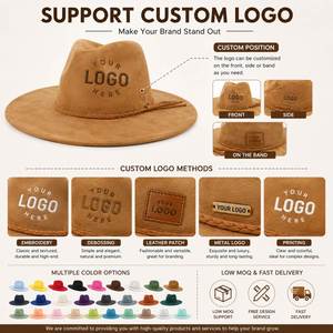Sombrero Fedora de Ala Ancha Personalizado para Mujer, Sombrero Estilo Ranchero de Gamuza Sintética, Sombrero Boho Occidental de Moda con Logotipo - Product Image 5