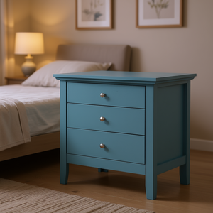 Comodino Casual Teal con 3 Cassetti in Legno, Arredamento Moderno per Camera da Letto - Product Image 2