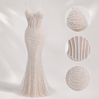 Robe de soirée sirène blanche perlée pour femme, avec corset transparent et bretelles spaghetti, collection de robes de bal et de gala pour occasions spéciales