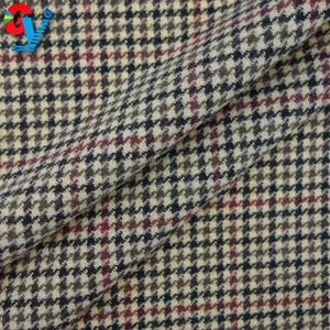 Plaid <strong>Brown</strong> Color Houndstooth <strong>Wool</strong> Blended Woven Fabric - Product Image 1