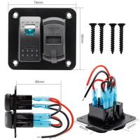 Panel Saklar Rocker 12V dengan USB dan Voltmeter, Pengisi Daya Mobil USB Ganda 5V/4.2A, Panel Saklar Toggle Tahan Air 12 Volt untuk Kapal dengan Stiker