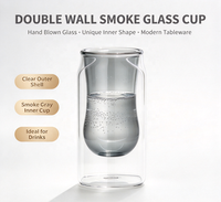Tasse en verre borosilicate à double paroi, couche intérieure gris fumé, coque extérieure transparente soufflée à la main, pour café, thé, jus