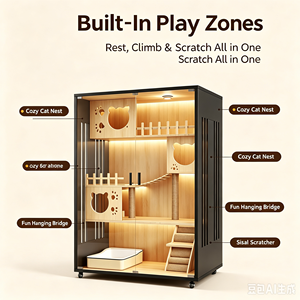 Grande <span class=keywords><strong>maison</strong></span> pour chat en bois avec porte en verre ventilée, villa intérieure pour chat avec plateforme d'escalade, griffoir et espace <span class=keywords><strong>de</strong></span> <span class=keywords><strong>repos</strong></span> - Product Image 2