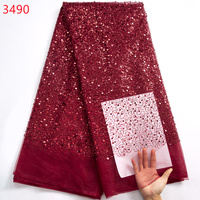 Tissu de dentelle africaine perlée 3490, tissu français luxueux de haute qualité, dentelle en tulle à sequins pour robe de mariée et de soirée